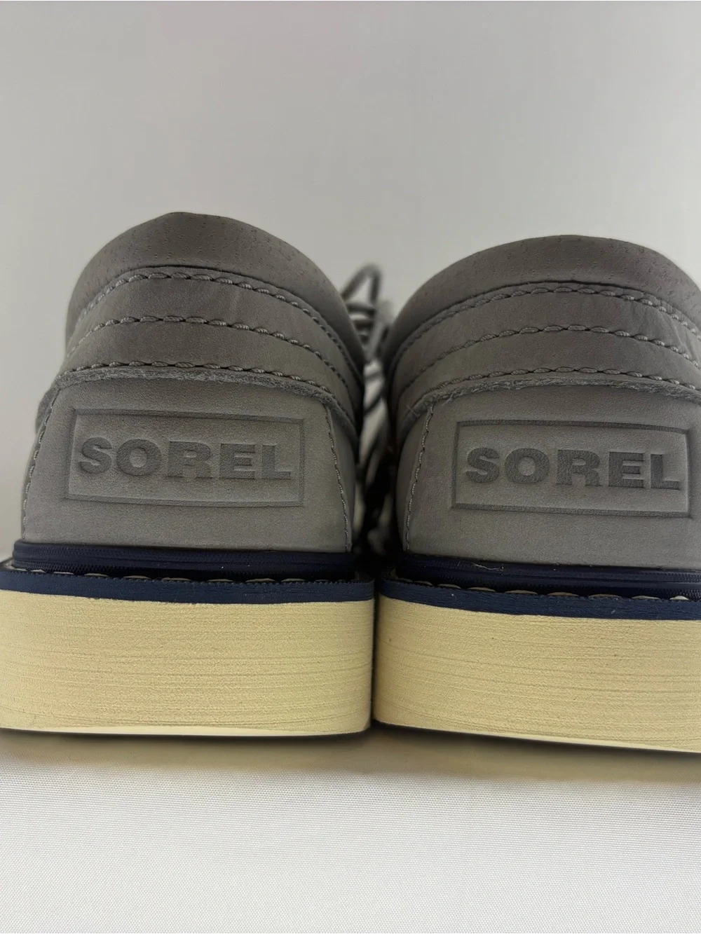 Sorel Slabtown 62 Mariner Gray and Navy Men's Boat Shoes size 12 NEW